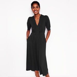 Boden Lily Jersey Midi Tea Dress Womens 8 Black Minimal Goth Drapey Flowy Resort